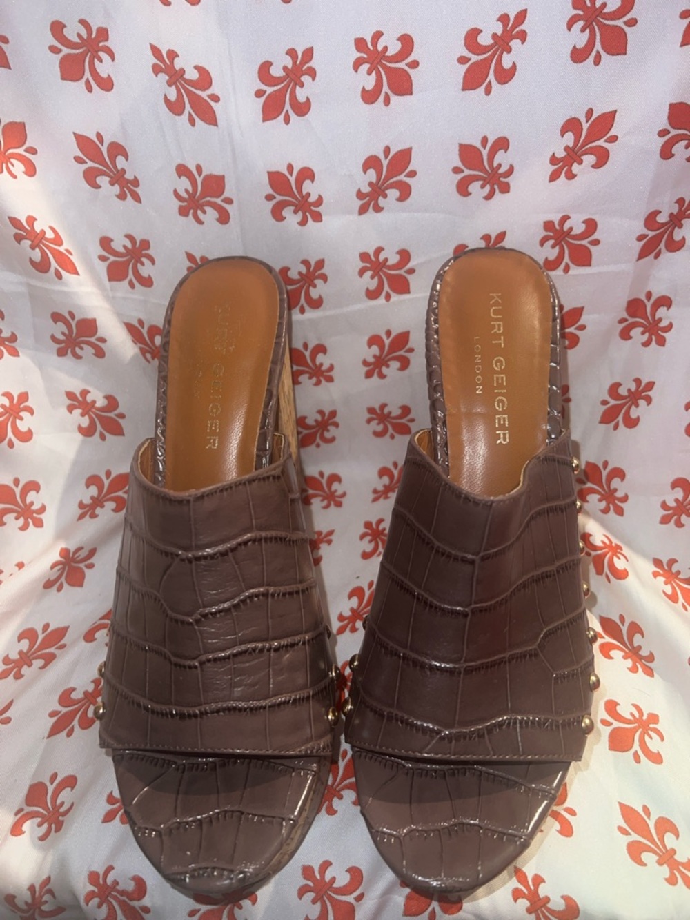 Kurt Geiger Dark Brown Croc-Embossed Slide Mules